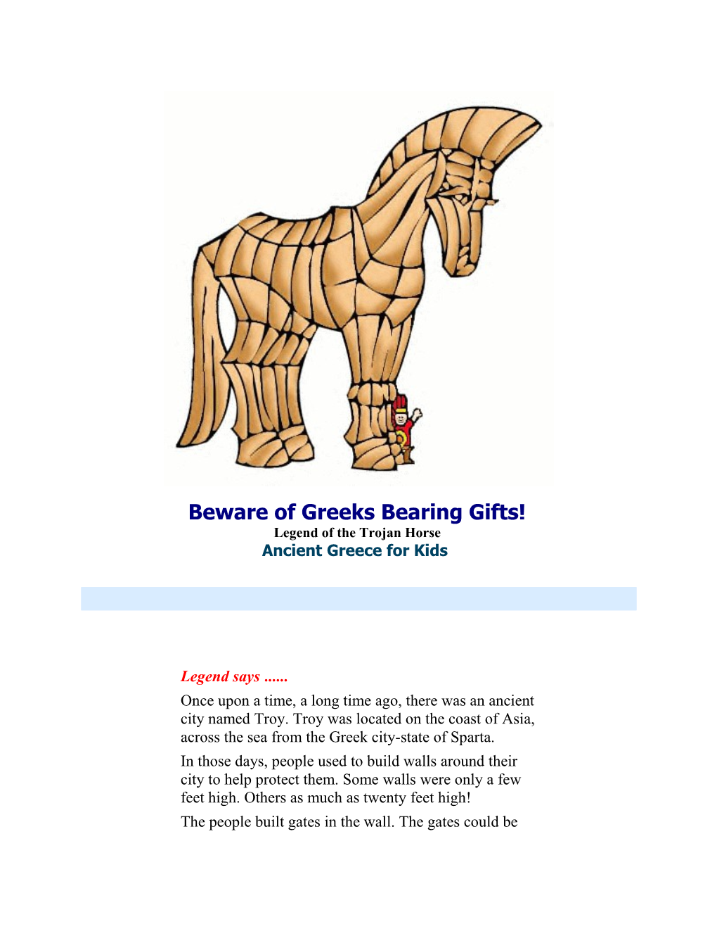 Beware of Greeks Bearing Gifts! Legend of the Trojan Horse Ancient Greece for Kids