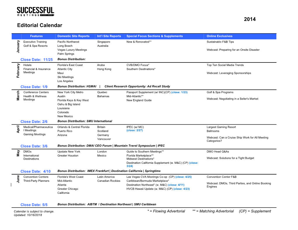 2014 Editorial Calendar