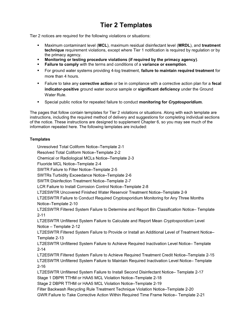 Tier 2 PN Templates for Community and Nontransient Noncommunity Water Systems