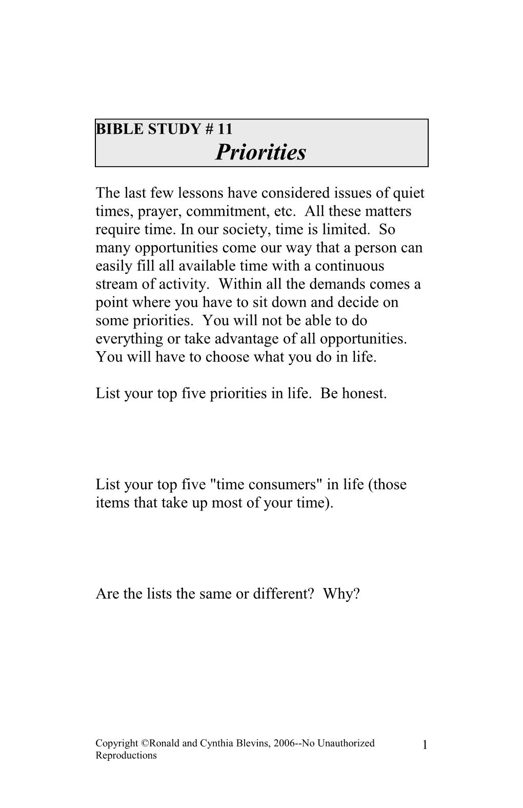 List Your Top Five Priorities in Life. Be Honest