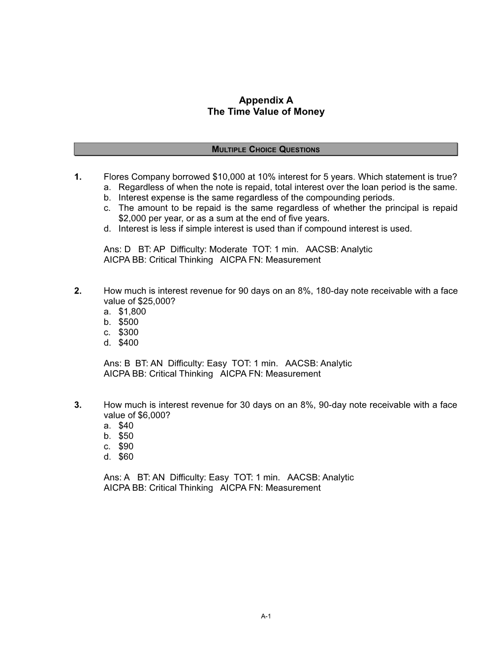 Test Bank Appendix - the Time Value of Money A-1