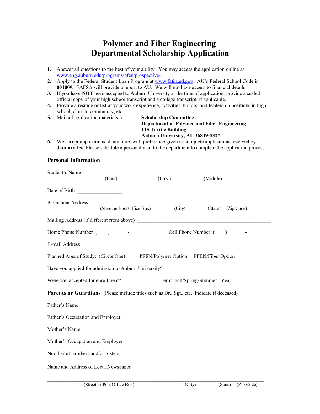 Directions for Completing Application