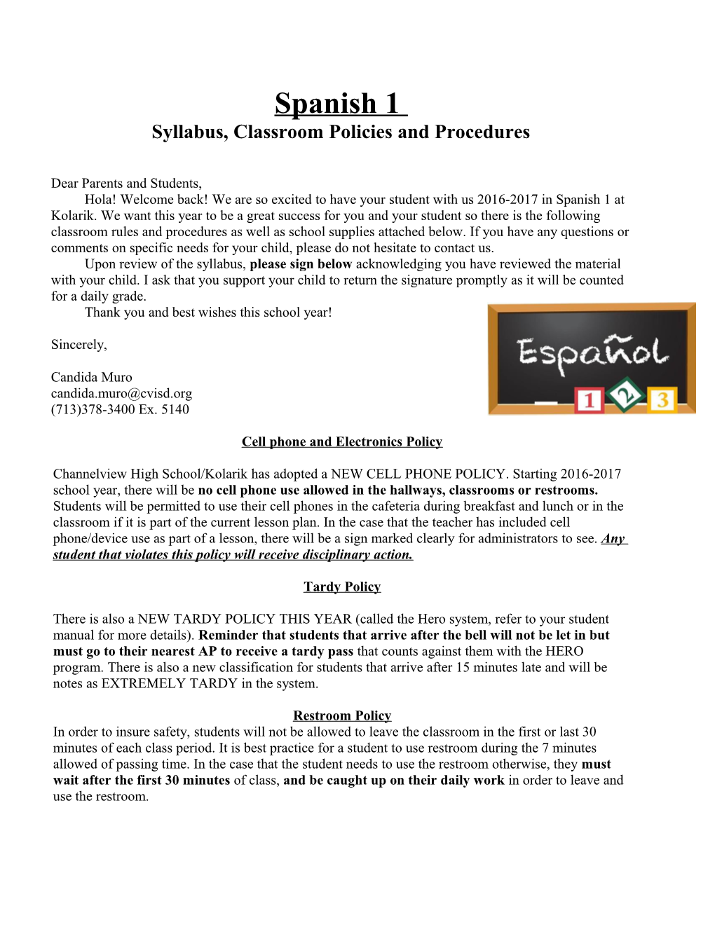 Syllabus, Classroom Policies and Procedures