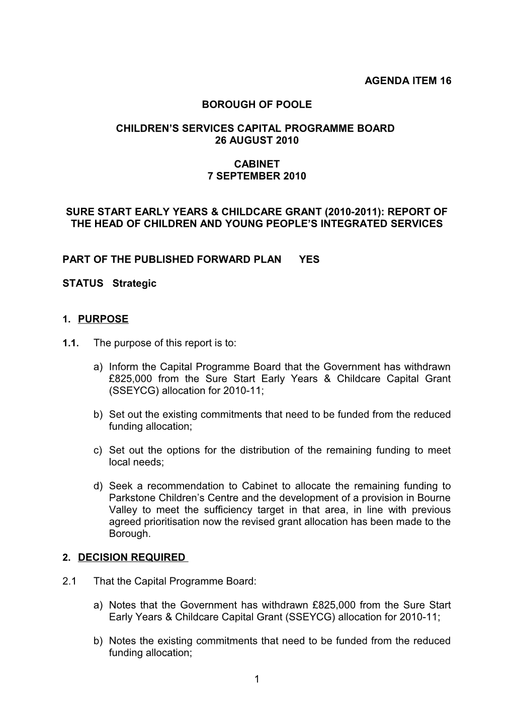 Sure Start Early Years & Childcare Grant (2010-2011)