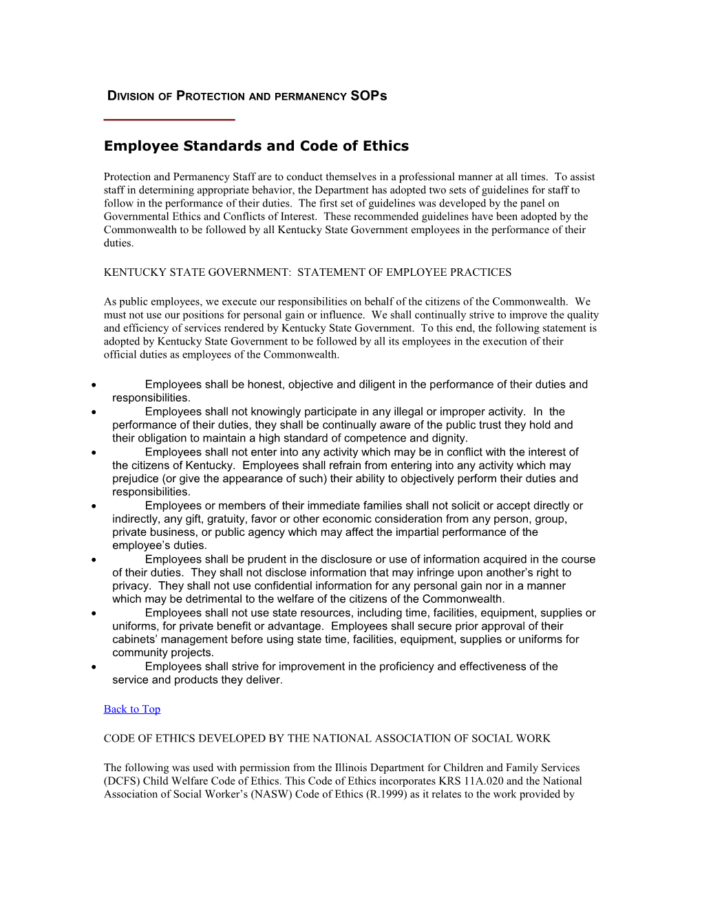 Employee Standards and Code of Ethics