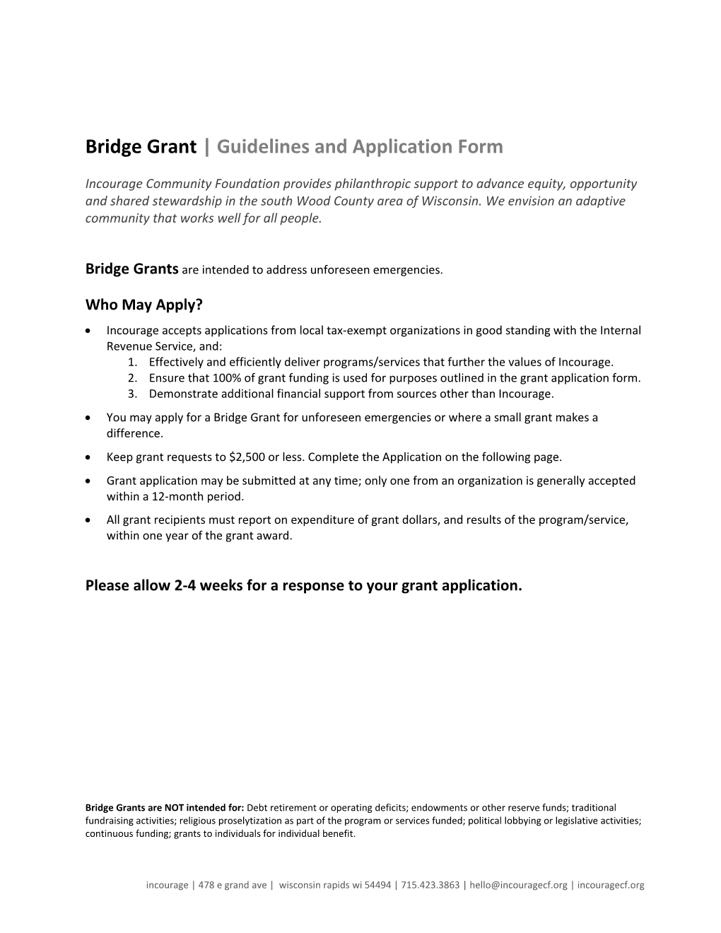 Bridge Grant Guidelines and Application Form