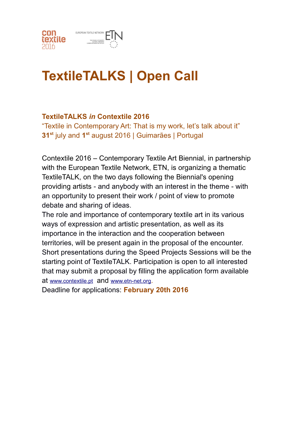 Textiletalks Open Call