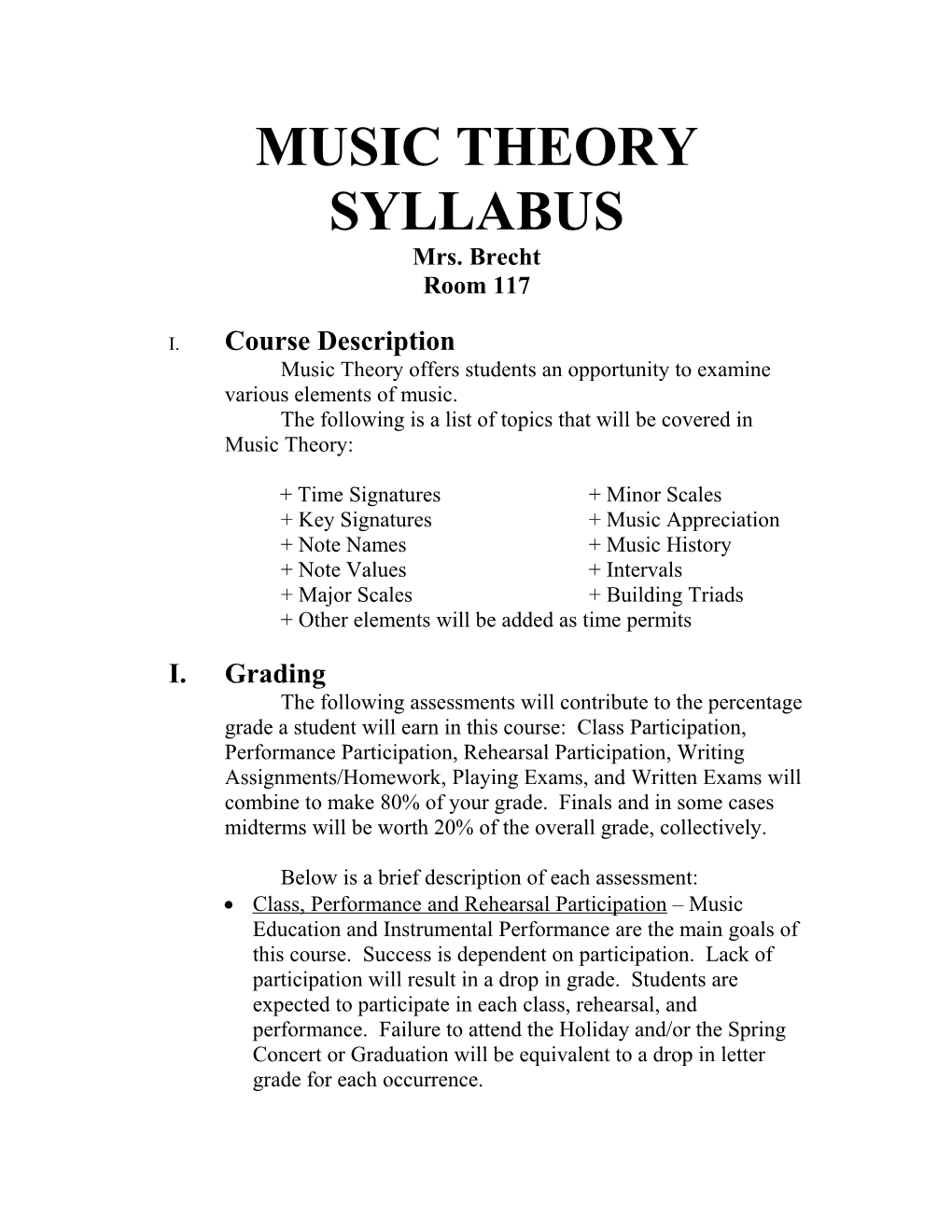 Music Theory Syllabus