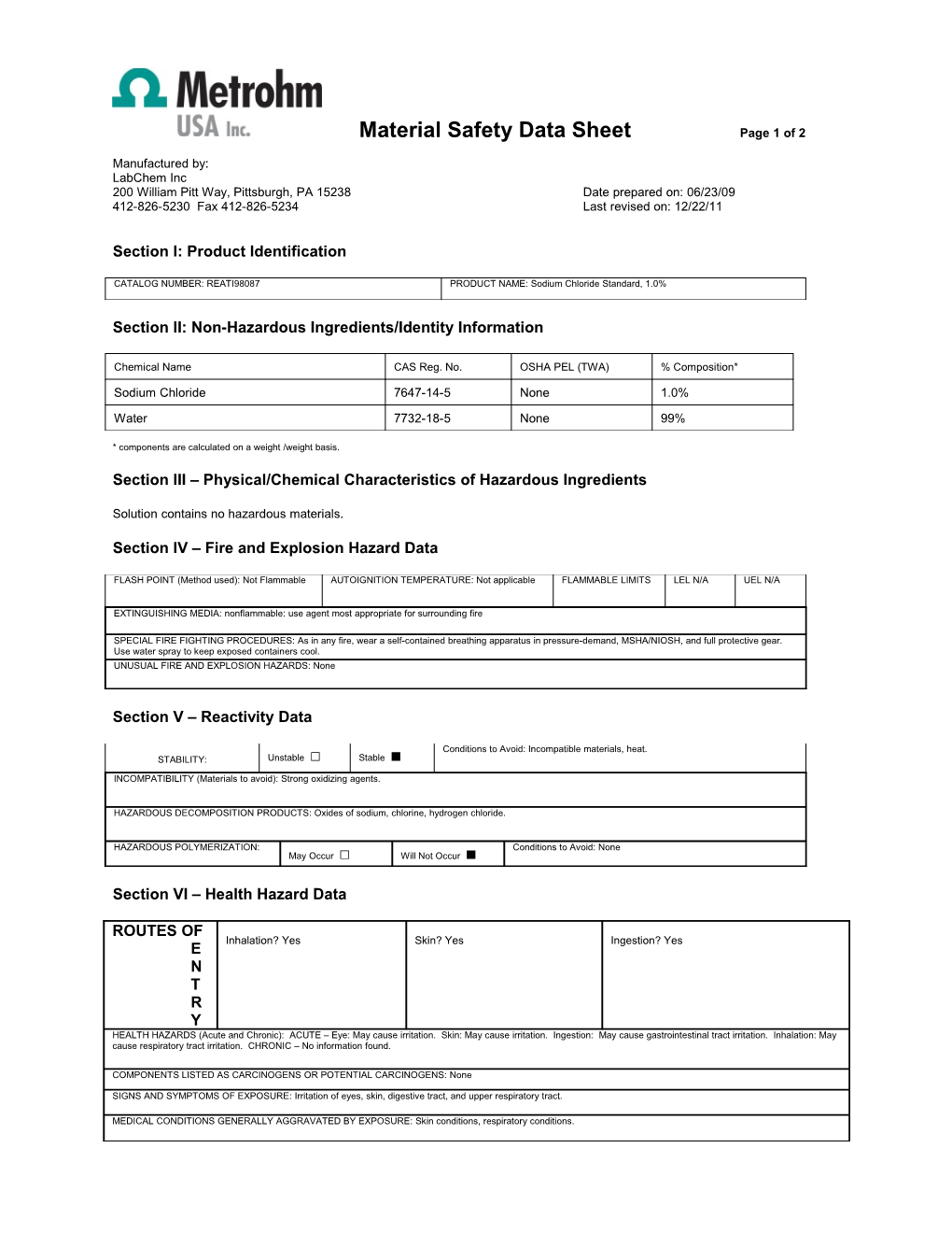 200 William Pitt Way, Pittsburgh, Pa15238date Prepared On: 06/23/09