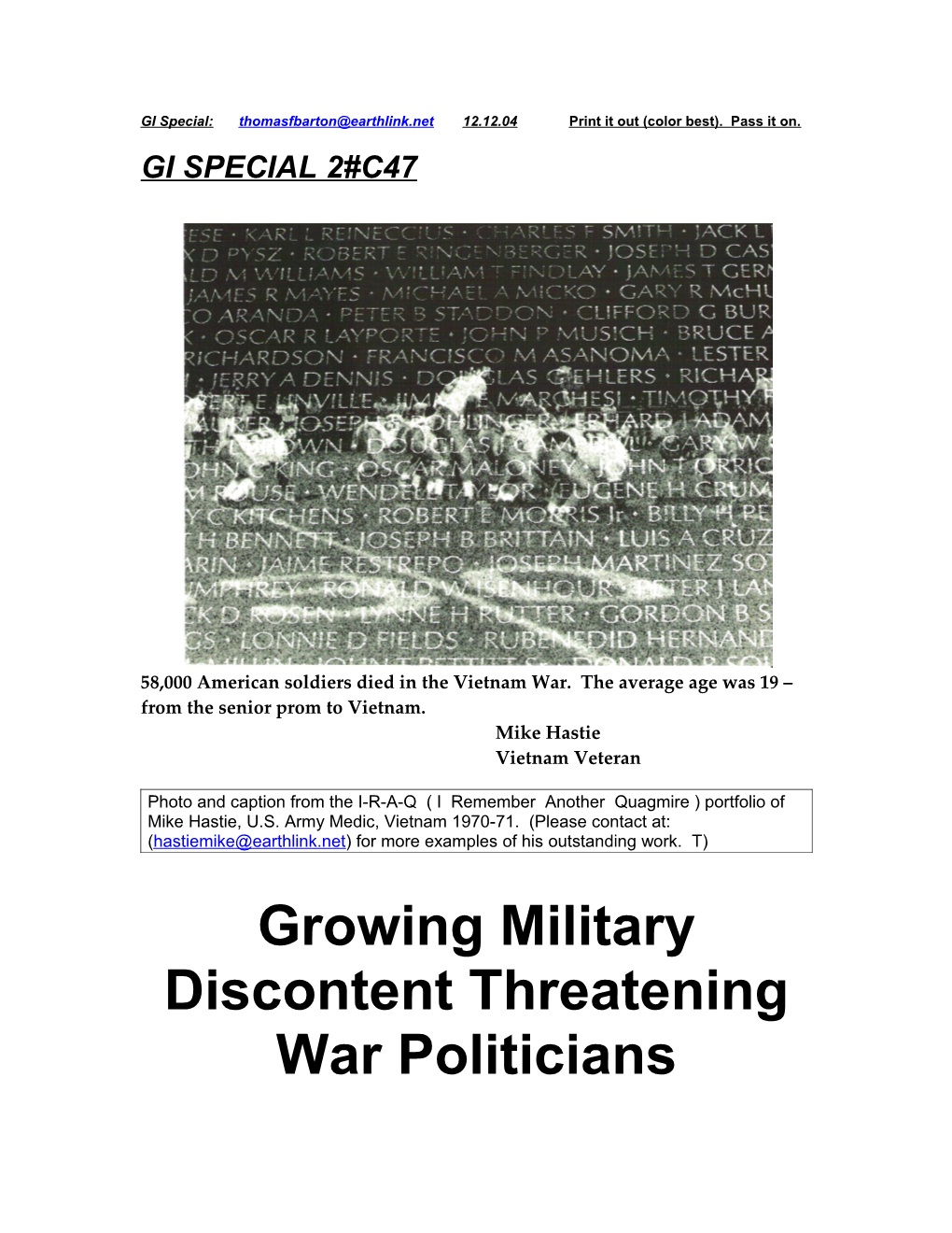 Growing Military Discontent Threatening War Politicians