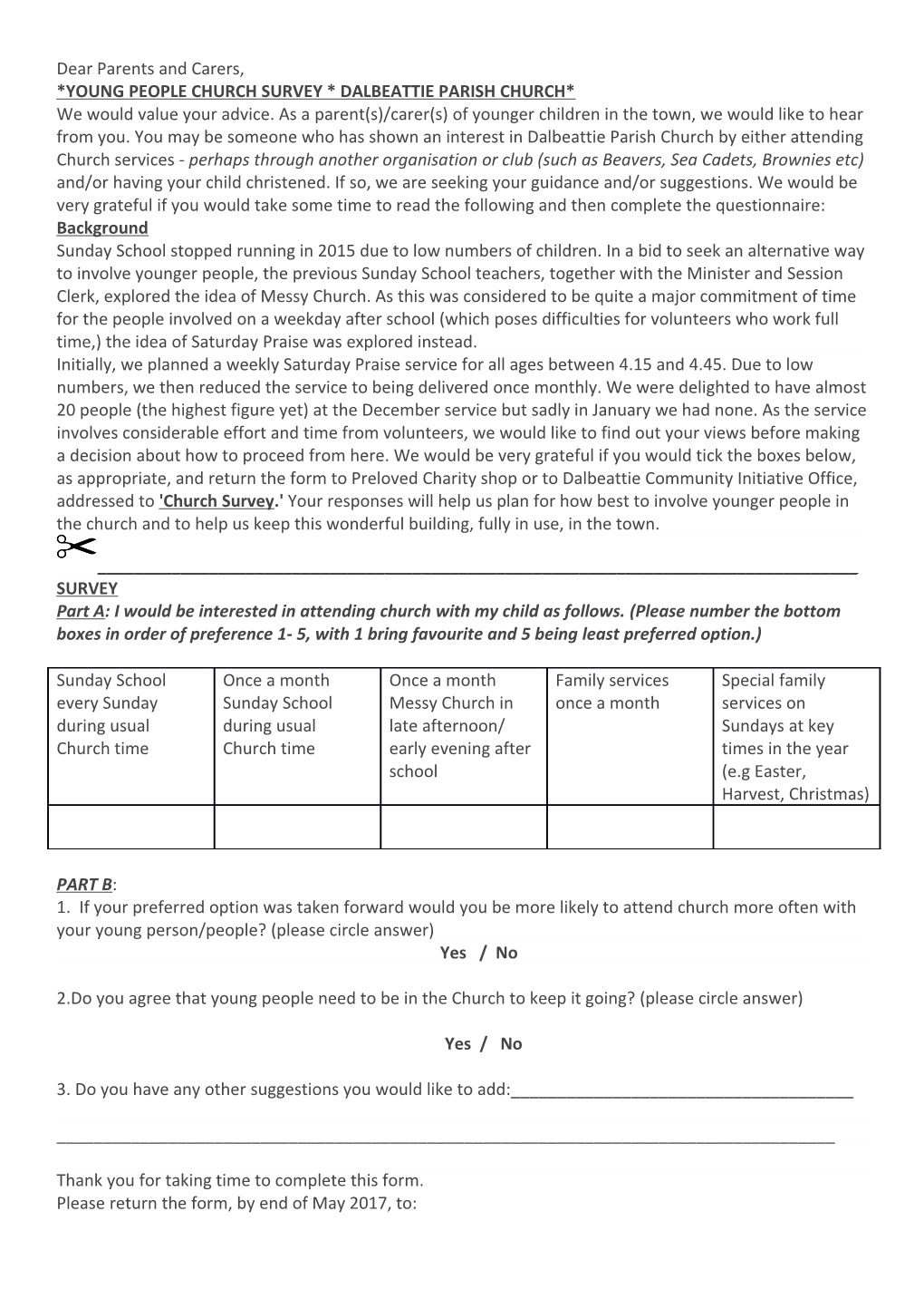 *Young People Church Survey * Dalbeattie Parish Church*