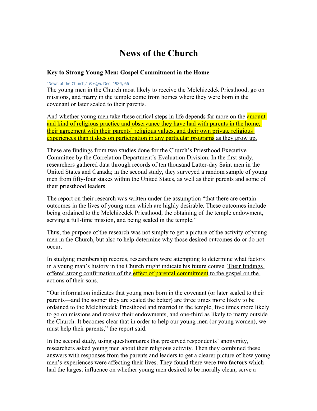 News of the Church