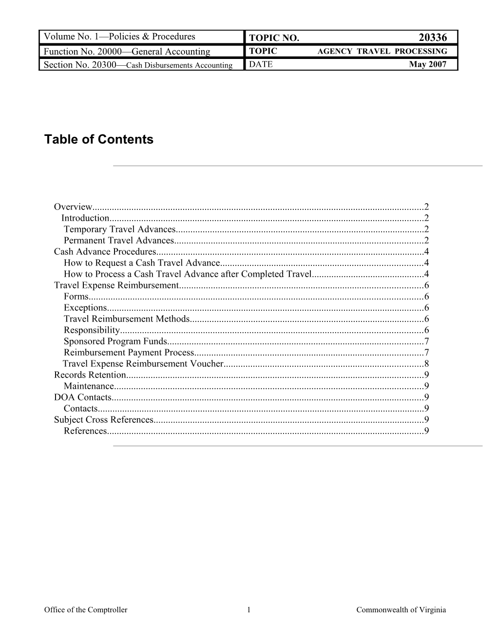 CAPP Manual - 20336 - Cash Disbursements Accounting, Agency Travel Processing