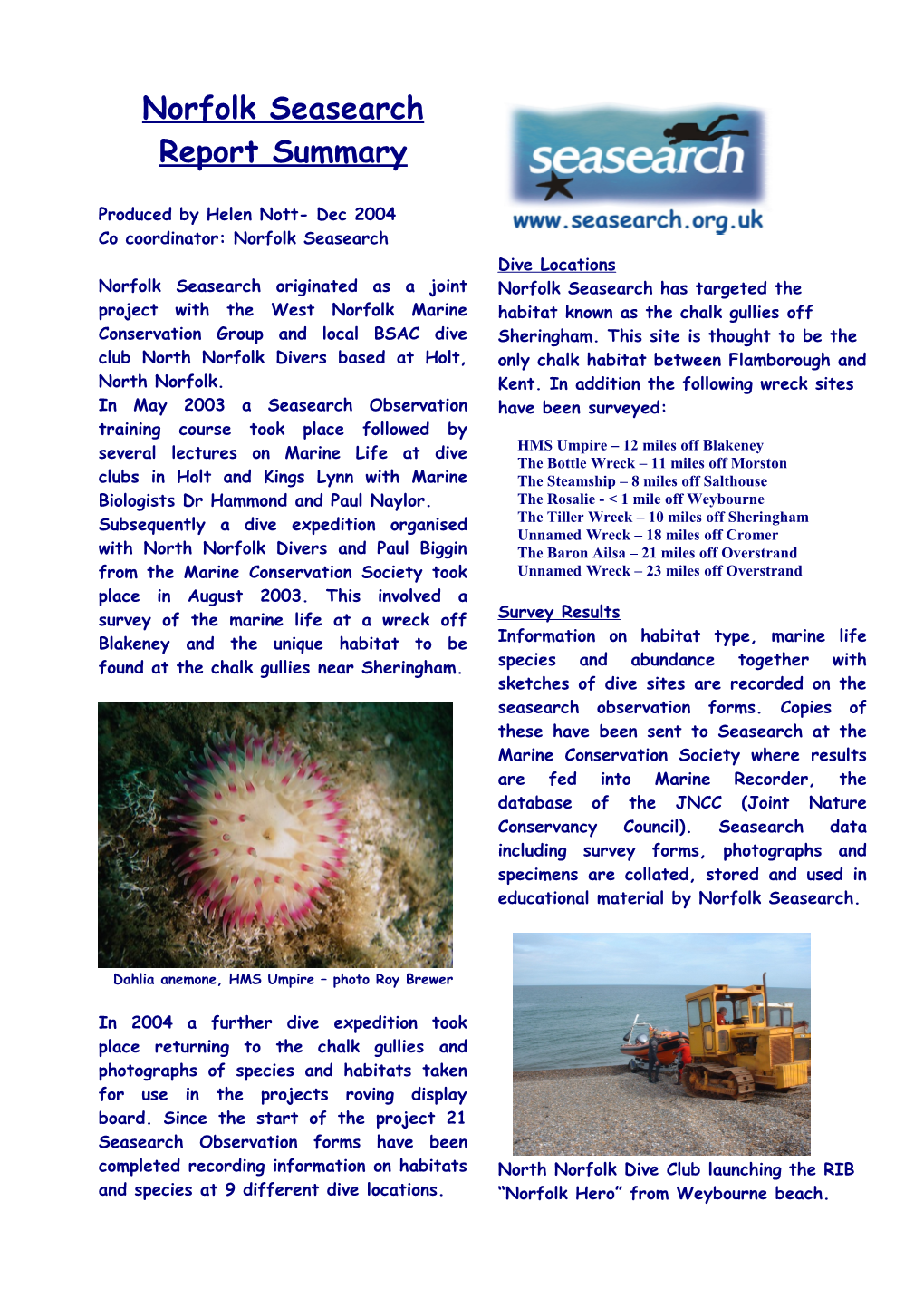 Tutors and Dive Organisers Newsletter