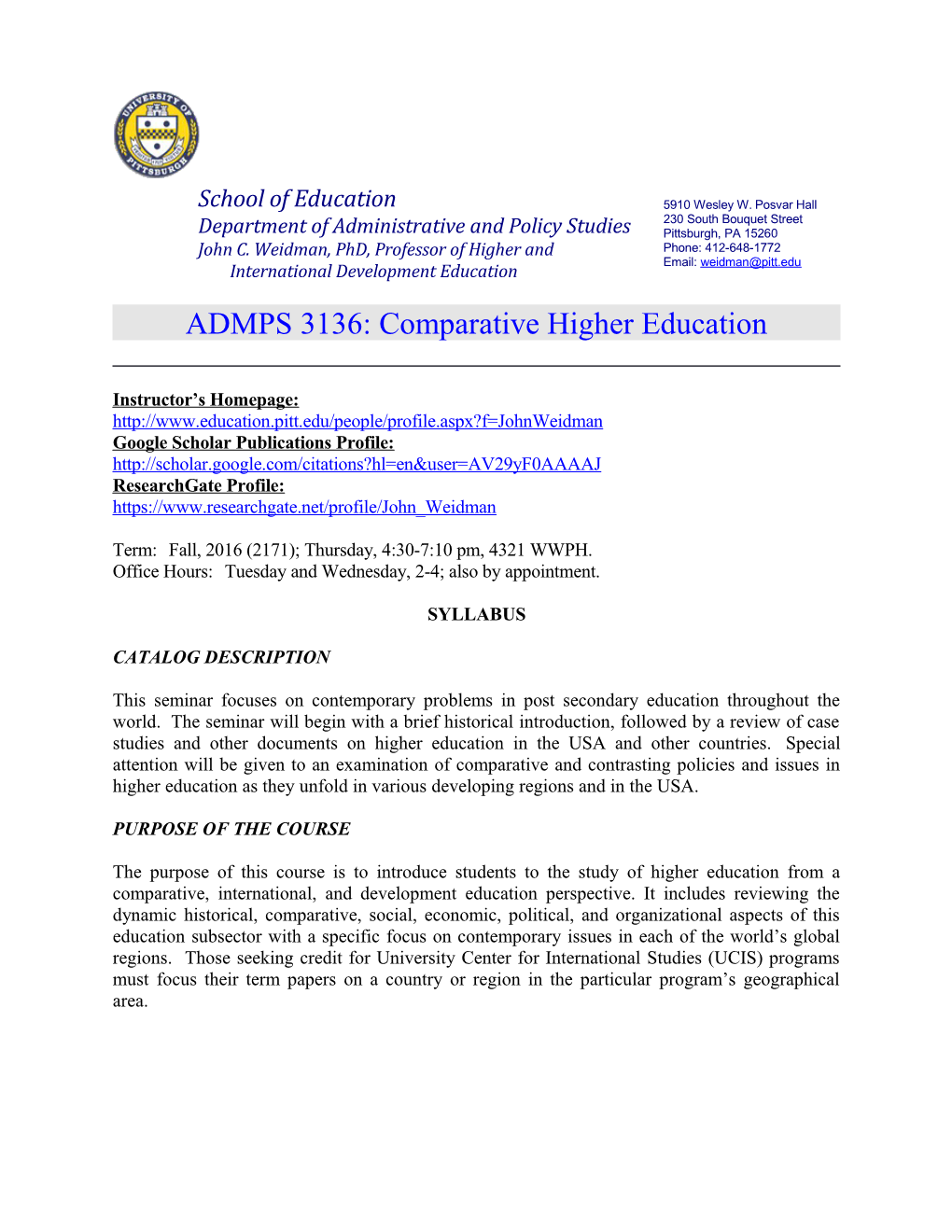 ADMPS 3136: Comparative Higher Education