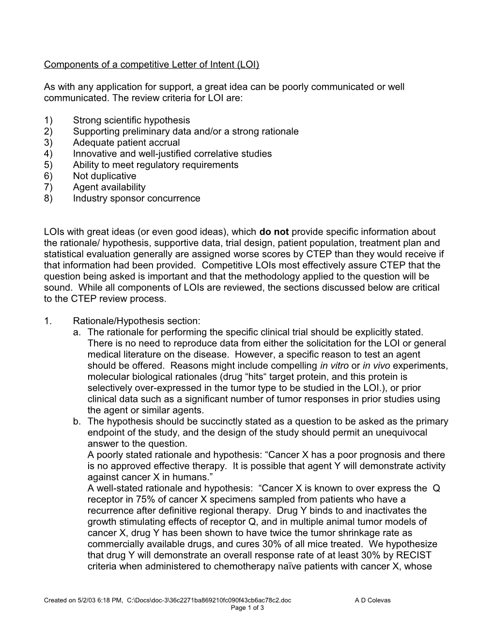 Components of a Competitive Letter of Intent (LOI)