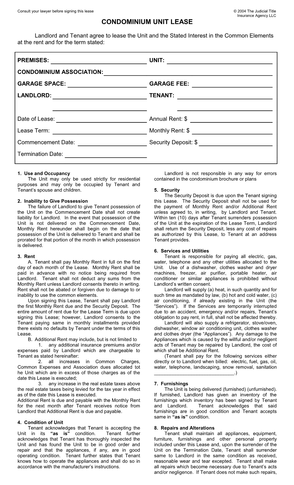 Condo Lease Agreement