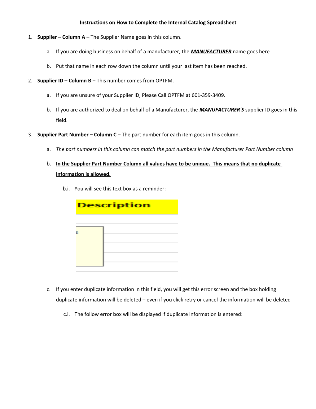 Instructions on How to Complete the Internal Catalog Spreadsheet