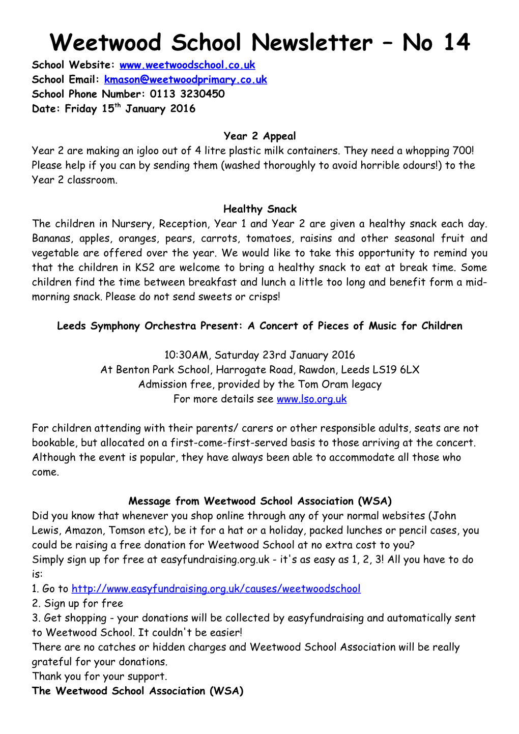Weetwood School Newsletter No 14