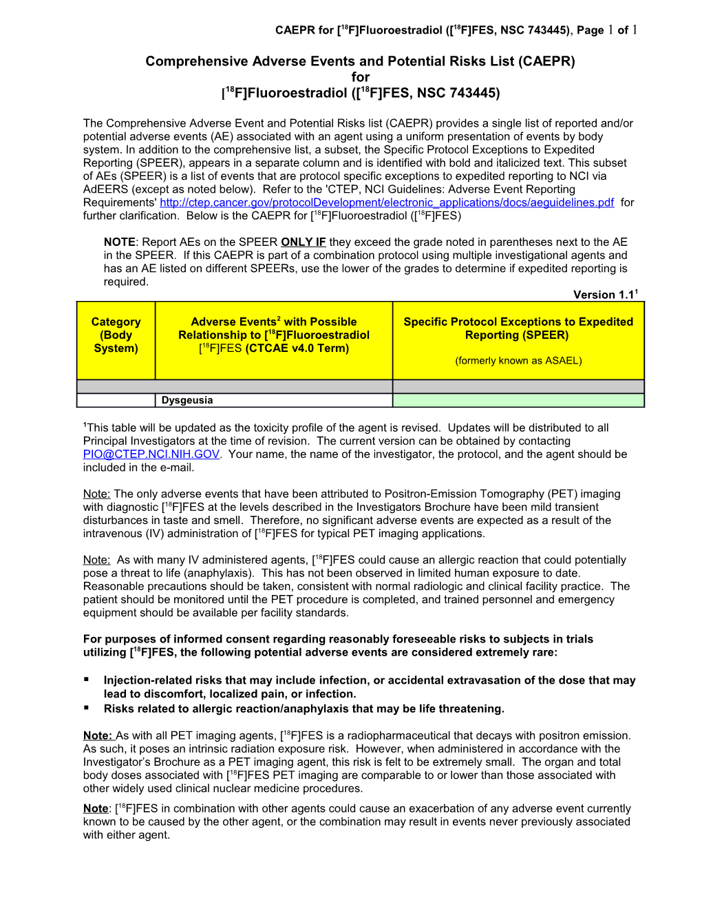 Comprehensive Adverse Events and Potential Risks List (CAEPR)