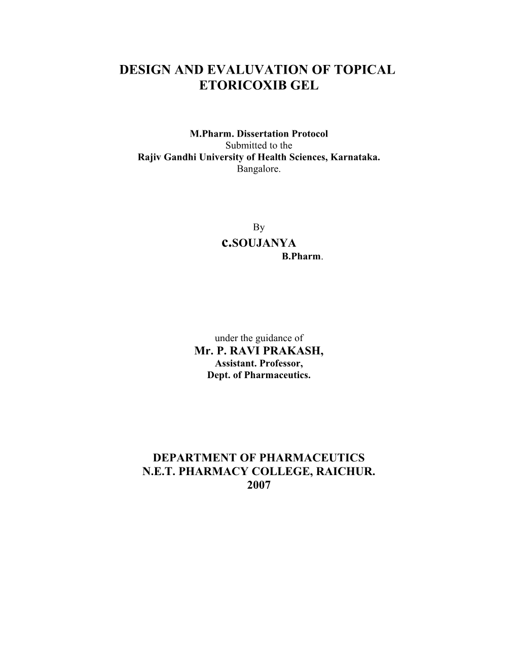 Formulation and Evaluation of Topical Etoricoxib Gel