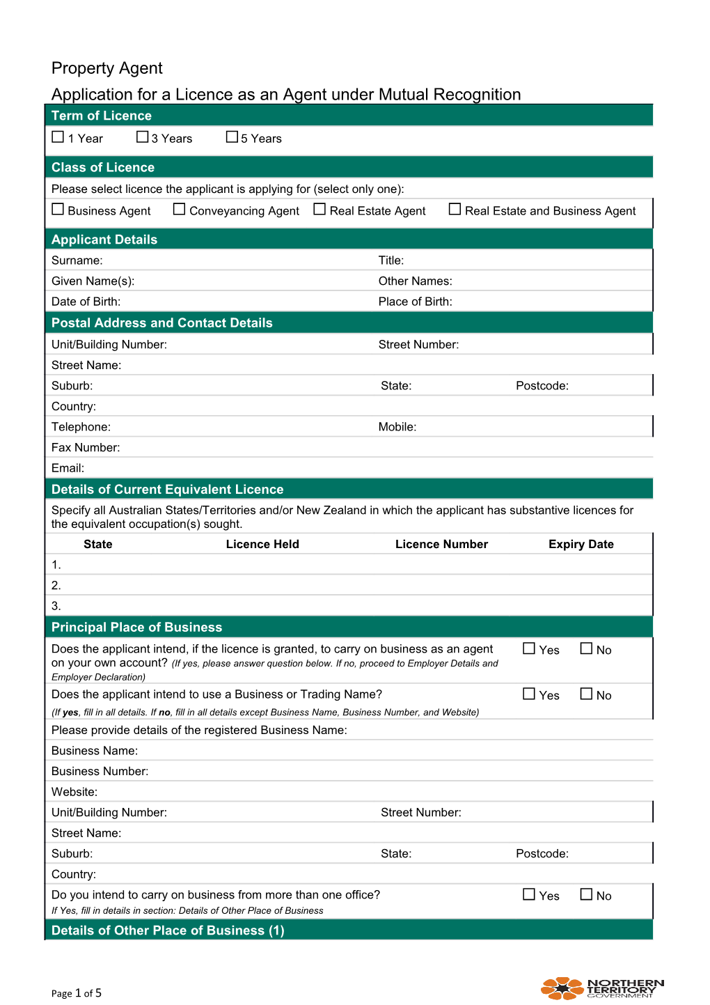 Application for a Licence As an Agent Under Mutl Recog