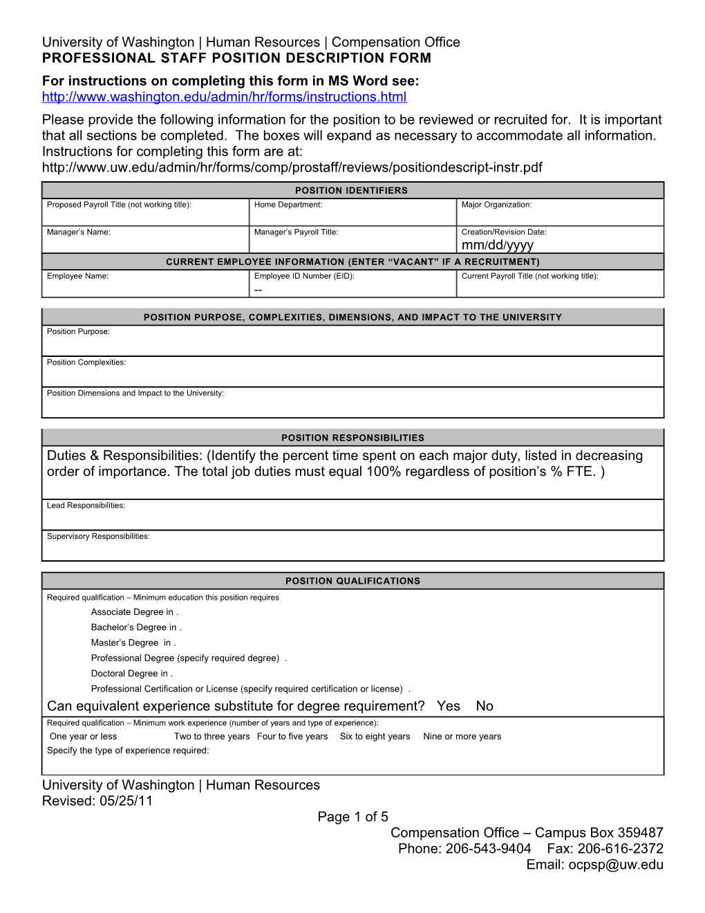 Professional Staff Position Description Form