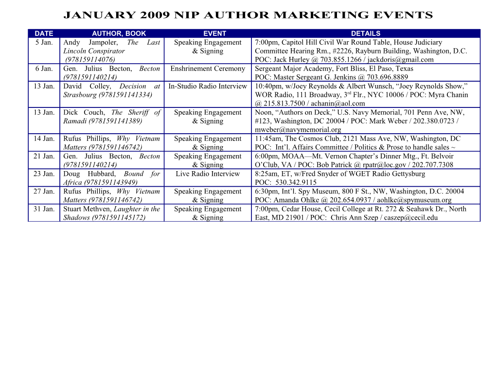 January 2000 Nip Author Marketing Events