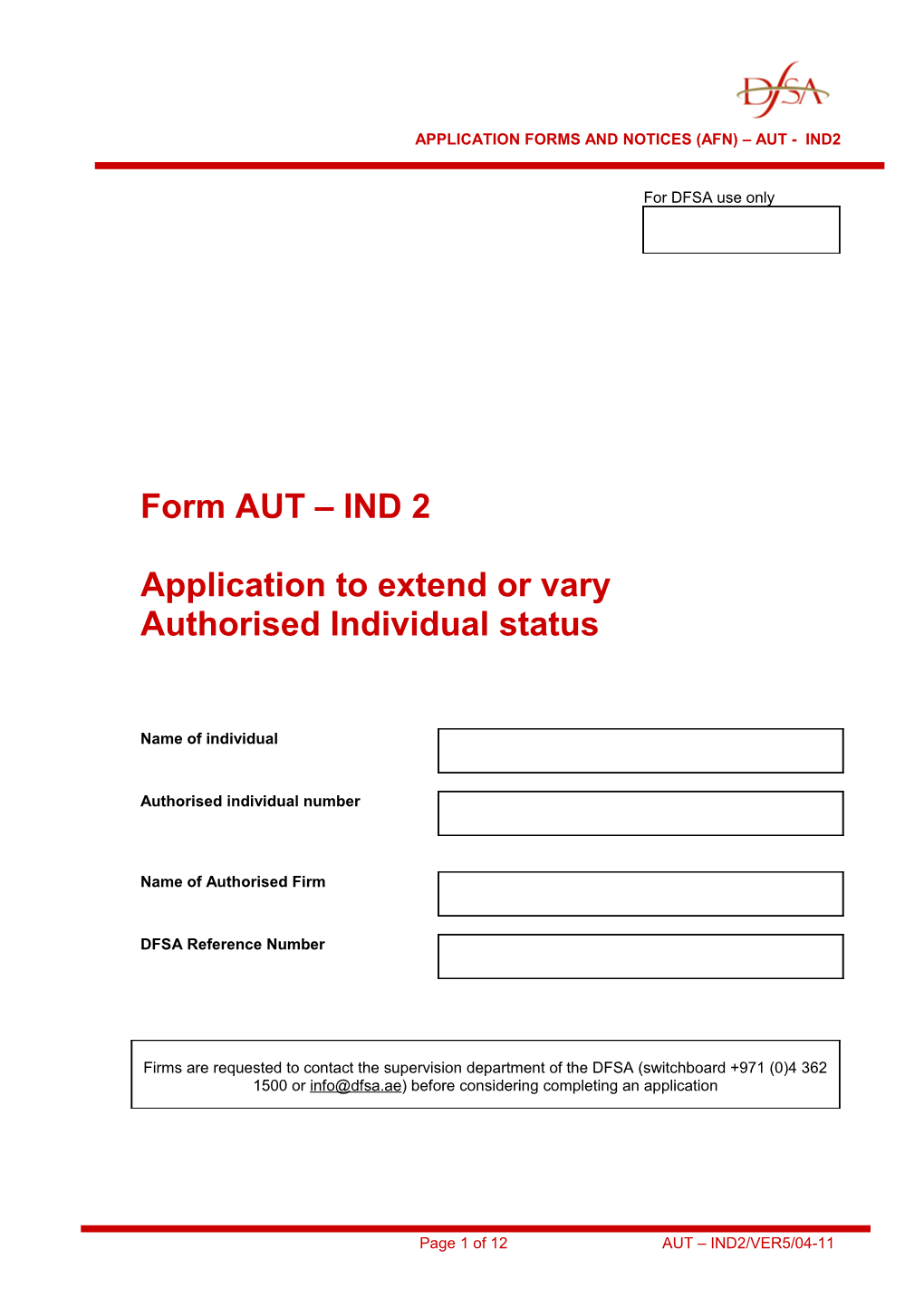Form AUT IND 2