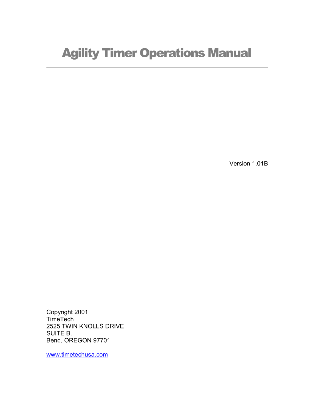 Agility Timer Operations Manual
