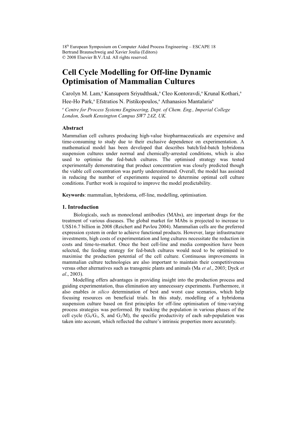 Cell Cycle Modelling for Off-Line Dynamic Optimisation of Mammalian Cultures
