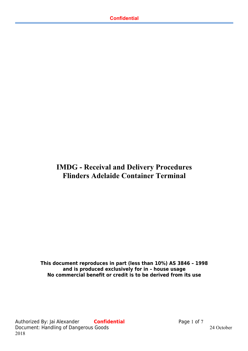 IMDG - Receival and Delivery Procedures