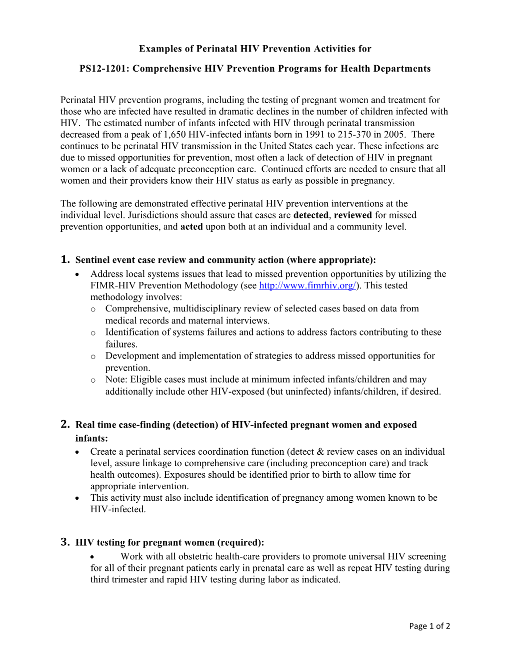 Perinatal HIV Prevention Activities 2012-2016