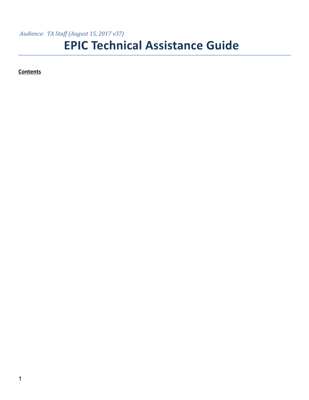 EPIC Technical Assistance Guide