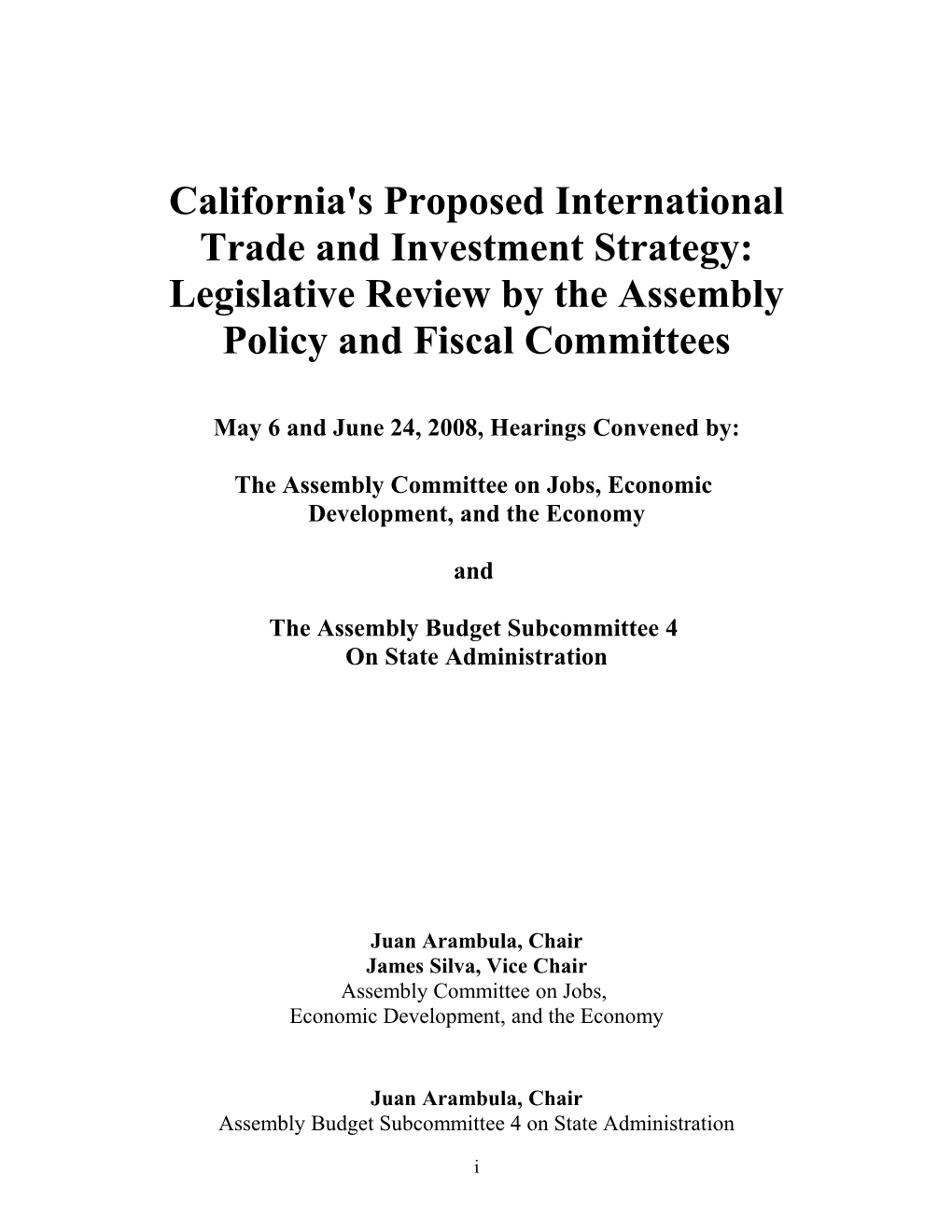 California's Proposed International Trade and Investment Strategy: Legislative Review By