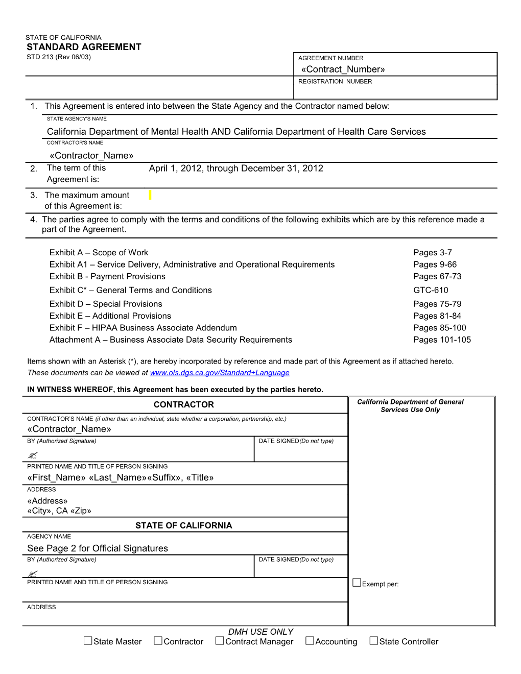 2012 Final DMH MHP Contract Template