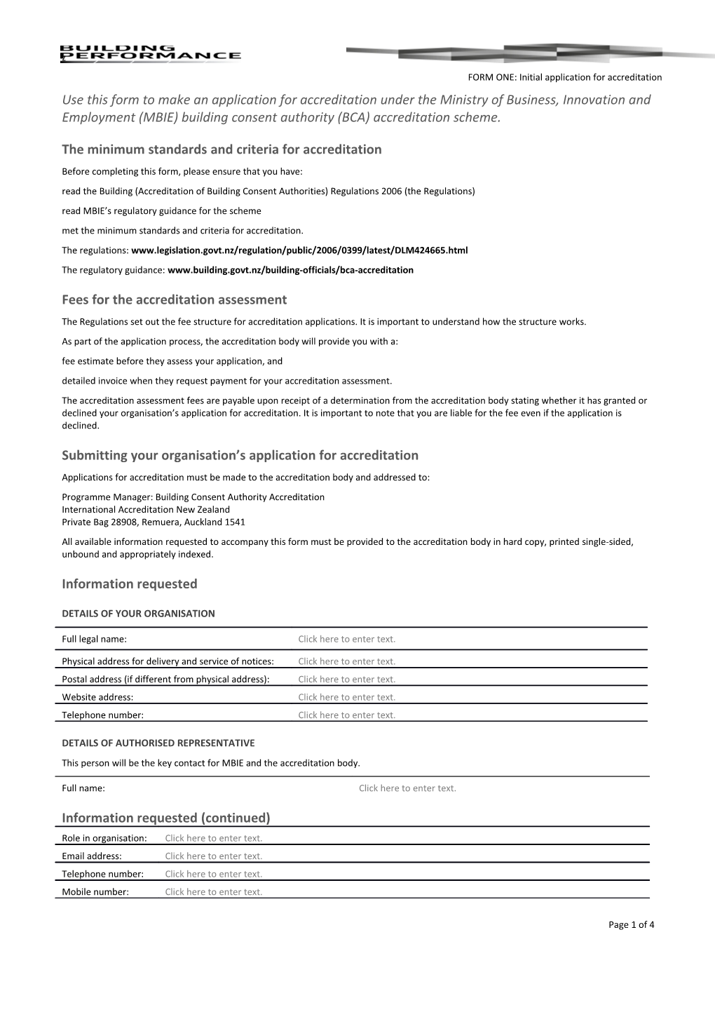 Form 1: Initial Application for Accreditation