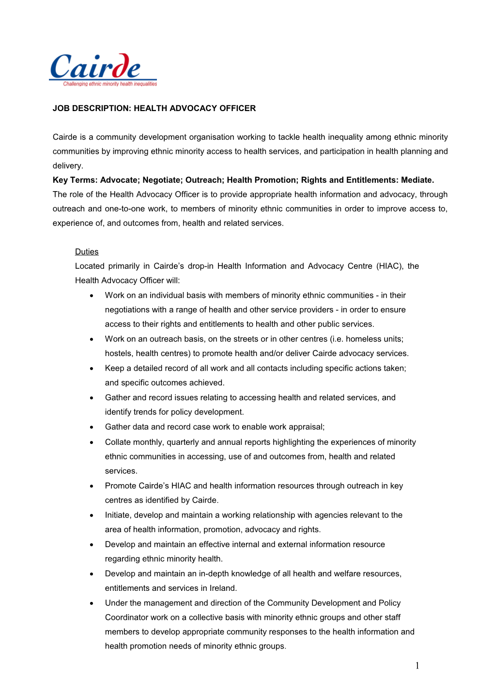 Health Information and Advocacy Co-Ordinator