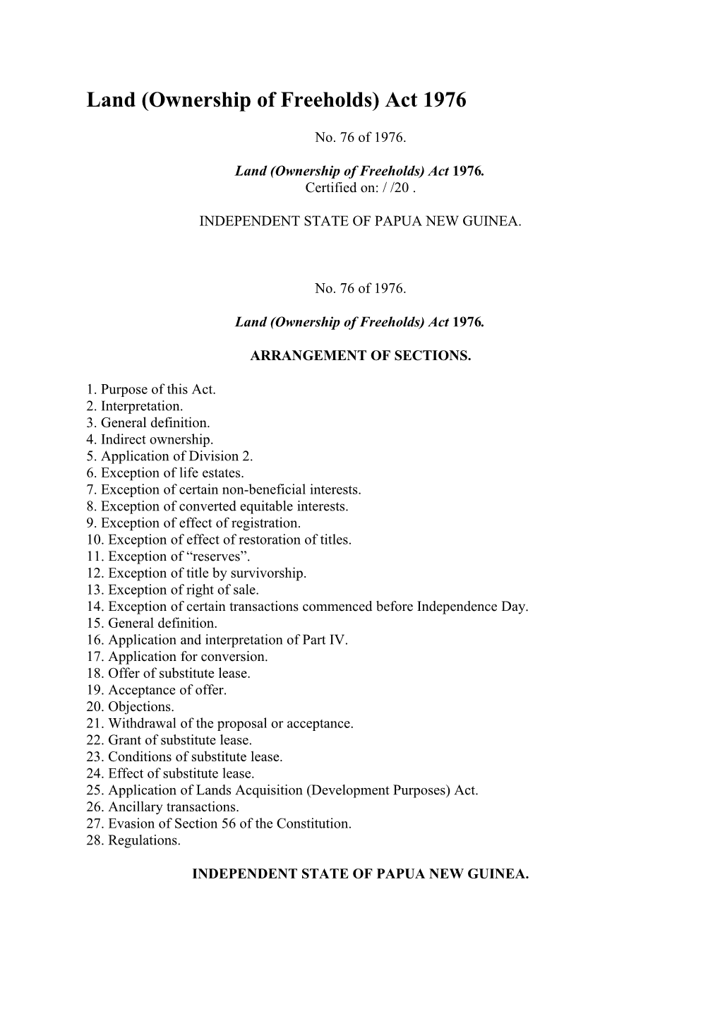 Land (Ownership of Freeholds) Act 1976