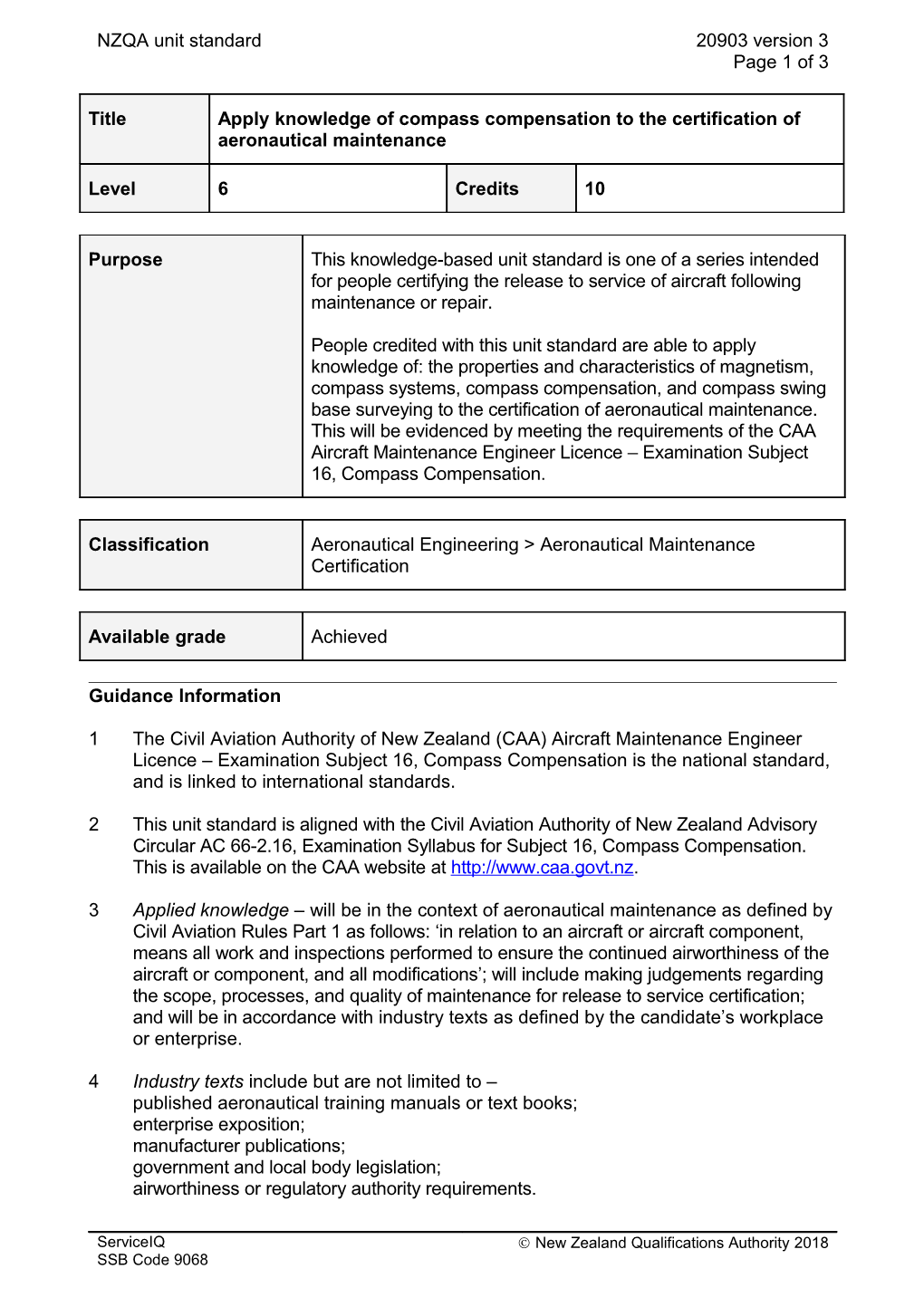 20903 Apply Knowledge of Compass Compensation to the Certification of Aeronautical Maintenance