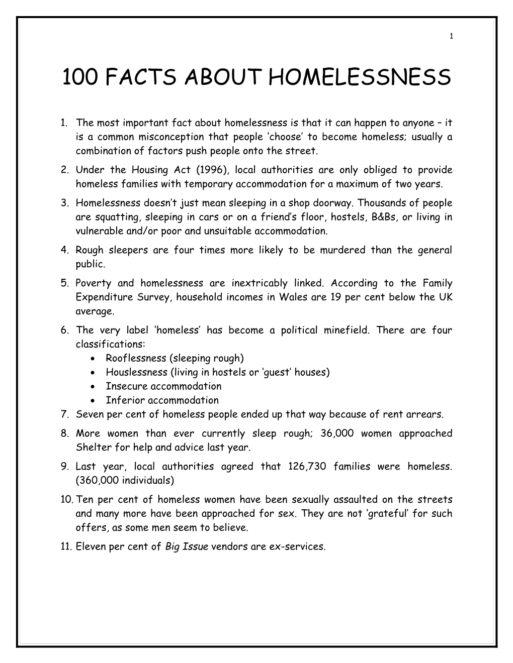 100 Facts About Homlessness