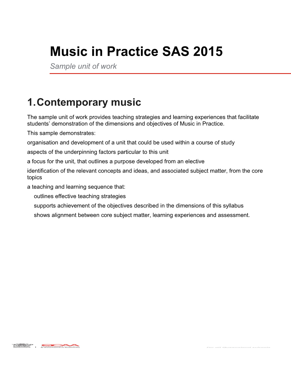 Music in Practice 2015: Contemporary Music Sample Unit of Work