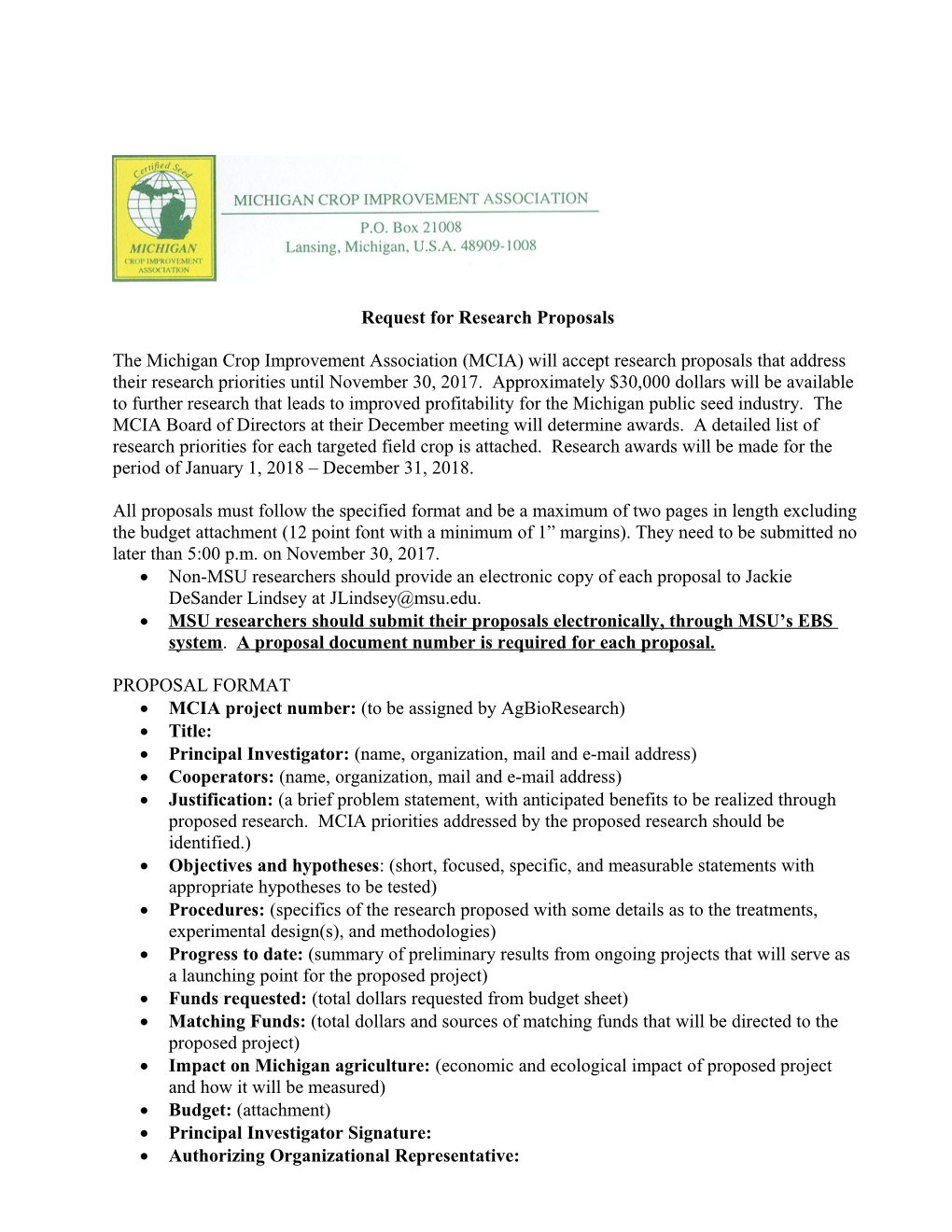 Request for Research Proposals