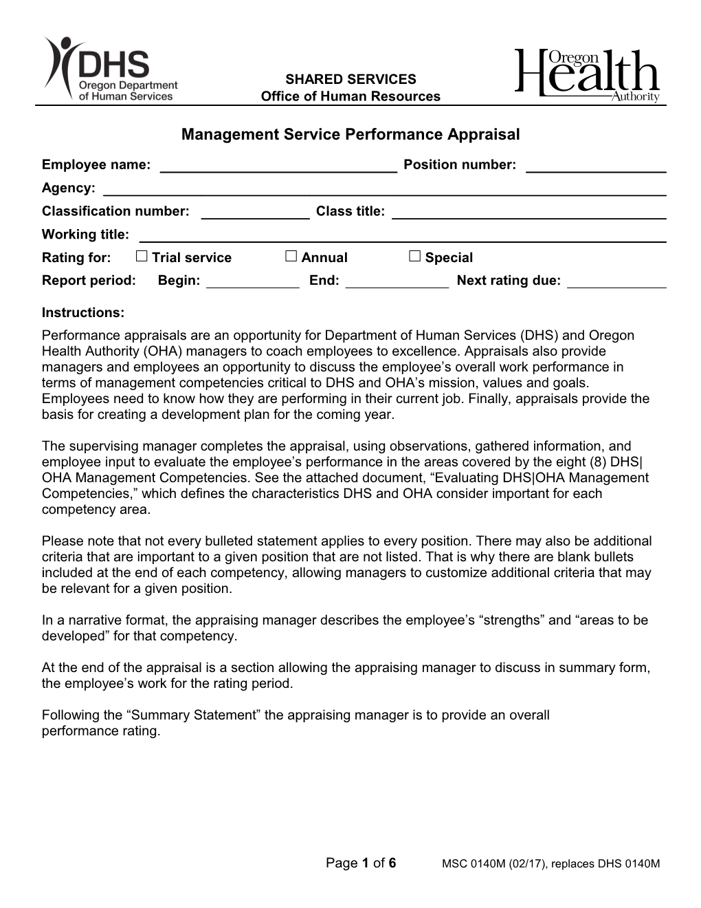 Management Service Performance Appraisal
