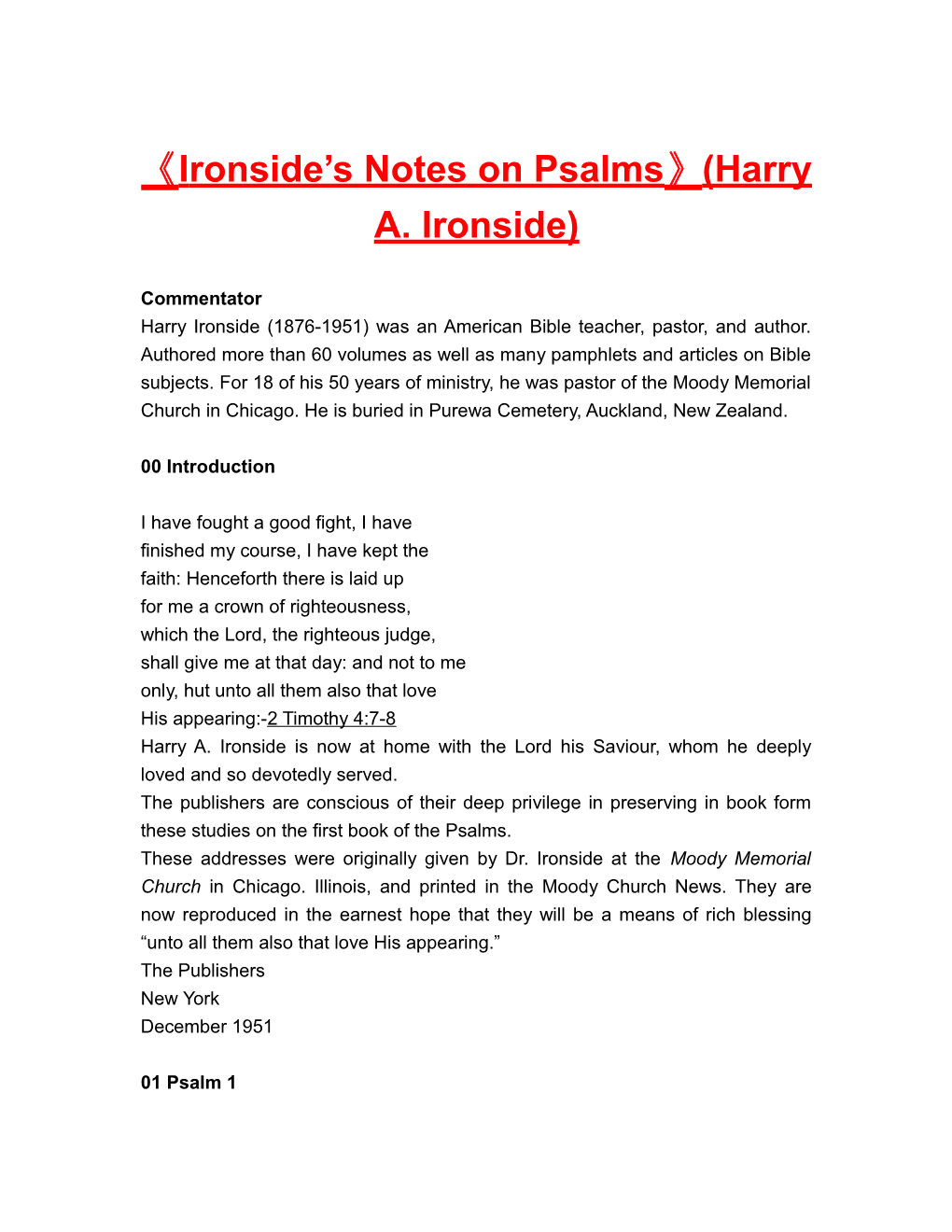 Ironside S Notes on Psalms (Harry A. Ironside)