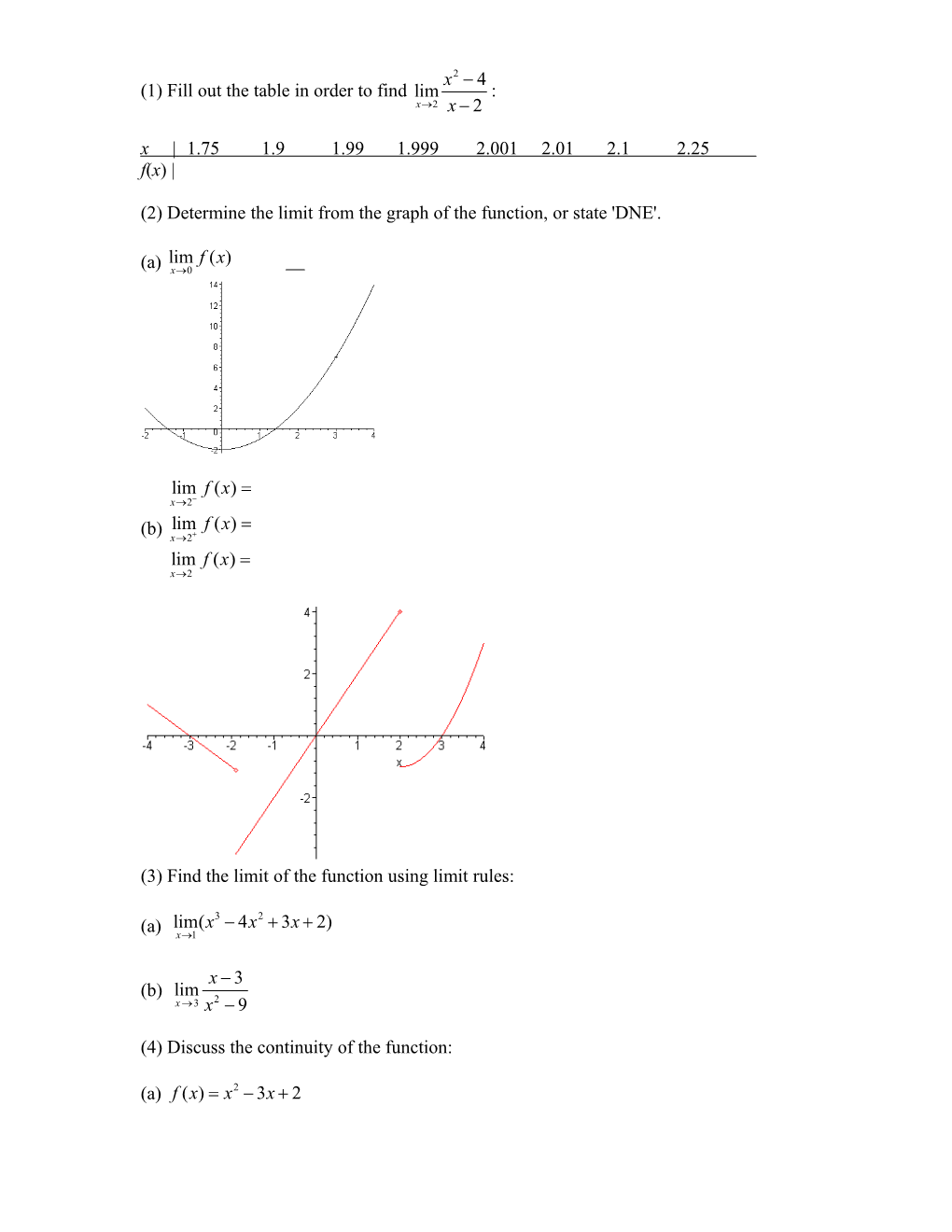 (1) Fill out the Table in Order to Find