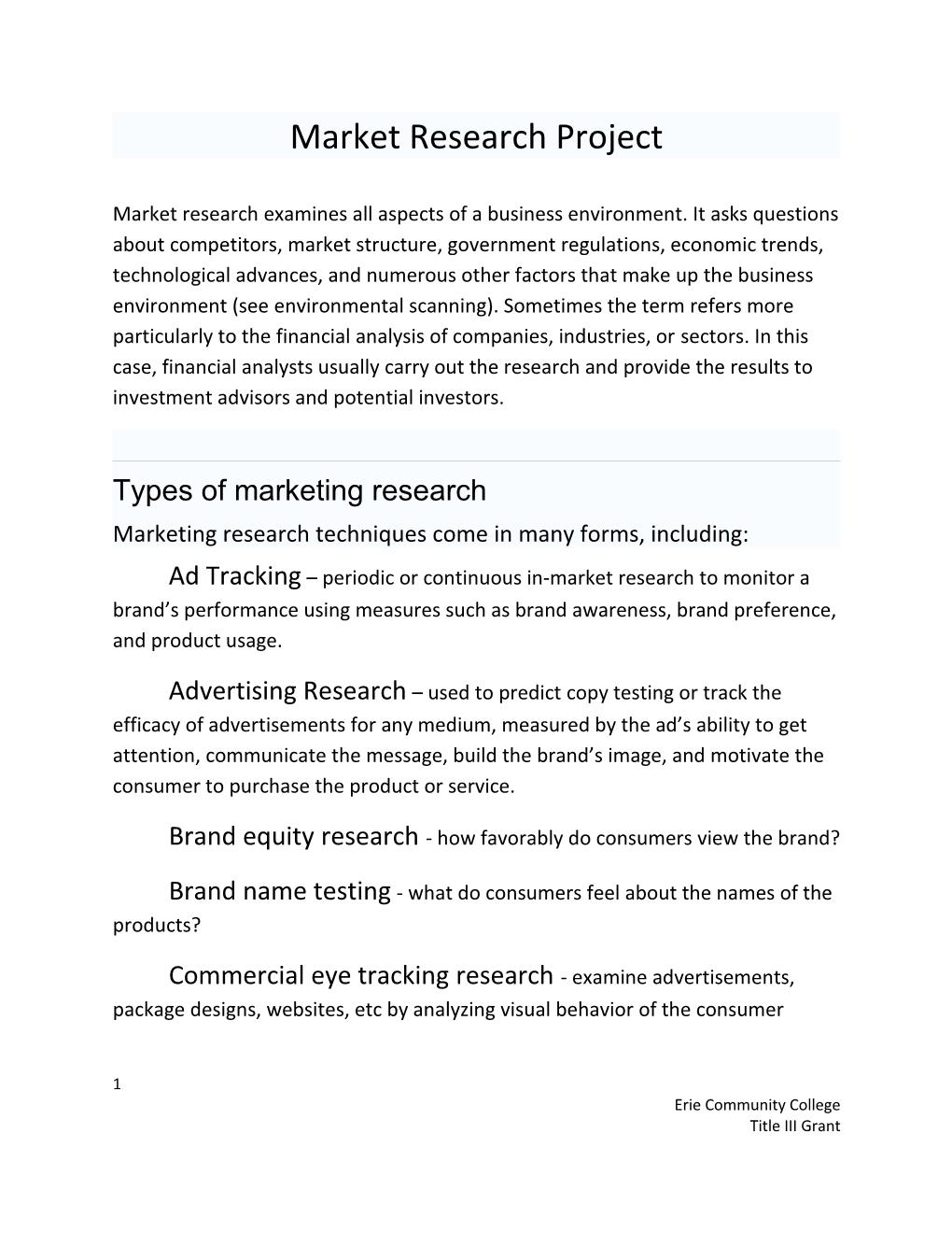 Market Research Project