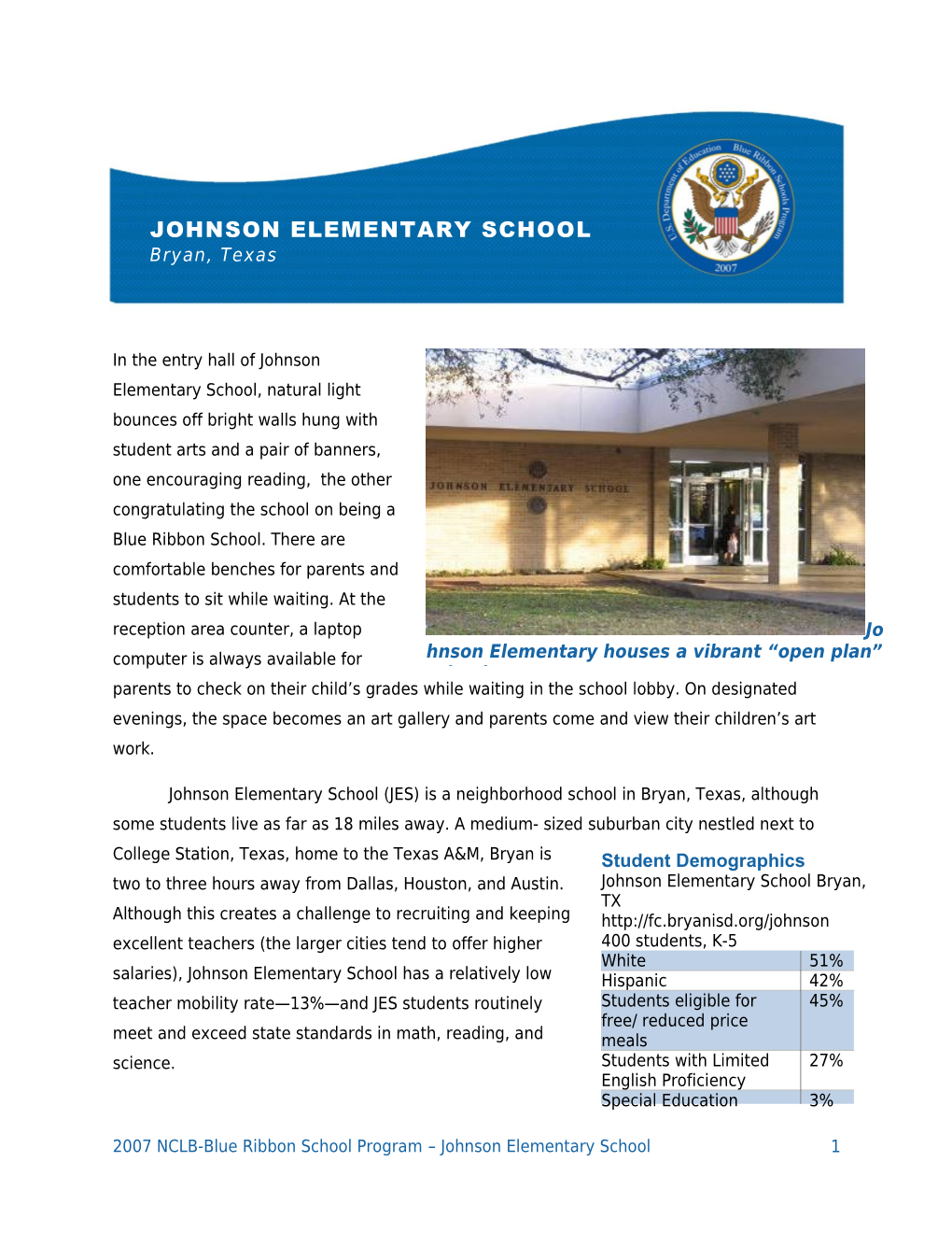 Johnson Elementary School - Learning from High Poverty, High Achieving Blue Ribbon Schools