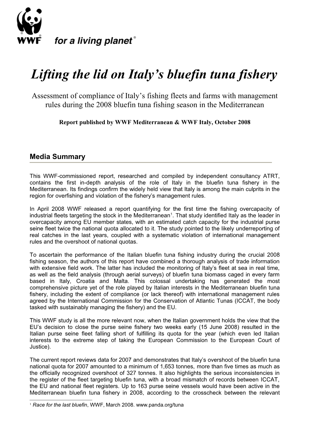 Lifting the Lid on Italy S Bluefin Tuna Fishery