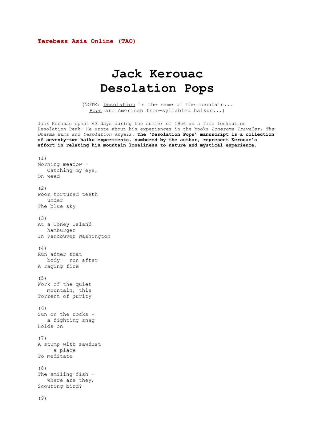 Desolation Pops by Jack Kerouac